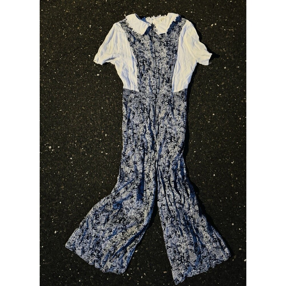 Handmade Vintage Style Folk Jumpsuit Set Prairie Cottagecore Wide Leg Outfit - Picture 4 of 10